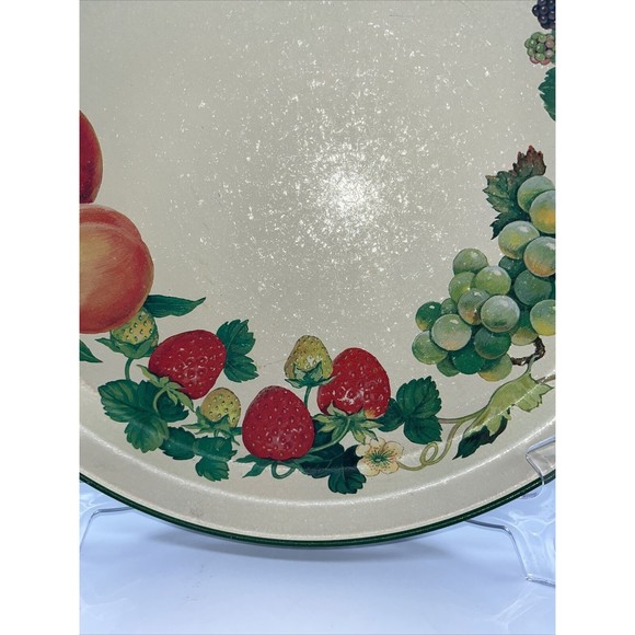 Vintage Potpourri Press Metal Tray Summer Fruits 1991 Green Red Peach 13.5” - Picture 5 of 12